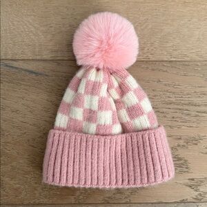 Spearmintlove Pink and Cream Checkered Baby Newborn Pom-Pom Beanie 0-12 months